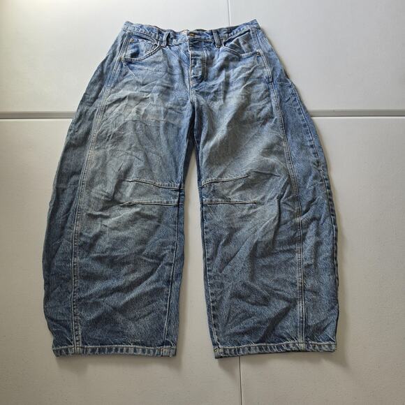 We The Free Denim - We The Free Jeans Womens 28 Blue Lucky You Mid Rise Barrel Wide Leg Denim
